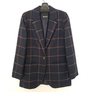 Madewell women's wool blend blazer - size XS - blue and gold plaid